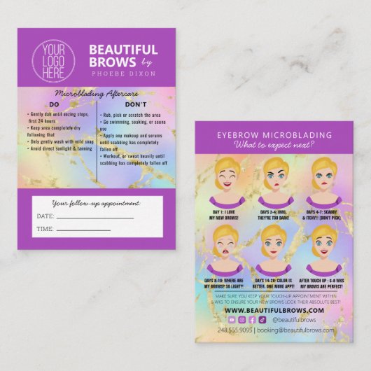 Brow Microblading After Care &アポイントメント 名刺 (正面/裏面)