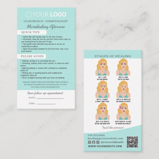 Brow Microblading After Care &アポイントメント 名刺 (正面/裏面)
