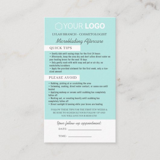 Brow Microblading After Care &アポイントメント 名刺 (正面)