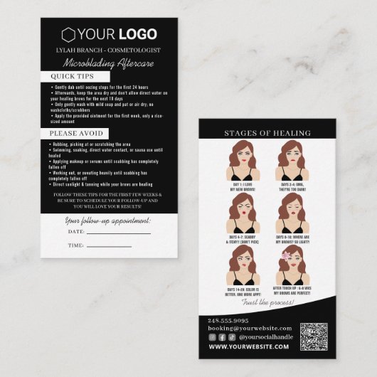 Brow Microblading After Care &アポイントメント 名刺 (正面/裏面)