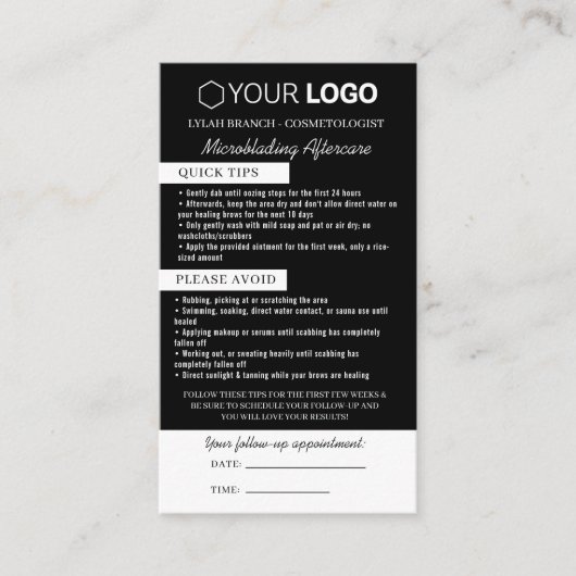 Brow Microblading After Care &アポイントメント 名刺 (正面)
