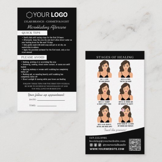 Brow Microblading After Care &アポイントメント 名刺 (正面/裏面)