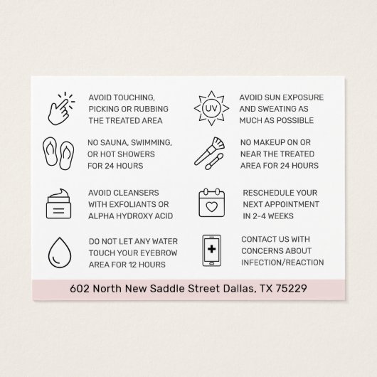 Brow Tint モダン Aftercare Instructionsカード (裏面)
