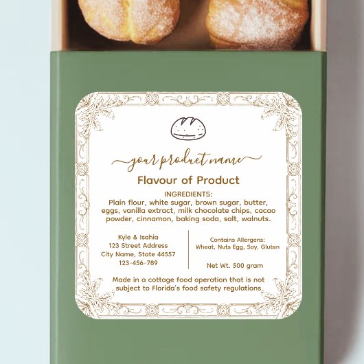Brownあなたのロゴを追加FLORIDAコテージ食品法ラベル スクエアシール