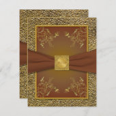 Brownおよび華美金ゴールドRSVPカード 招待状 (正面/裏面)