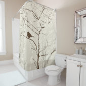 BrownとAlmond Bird in Tree Graphic Neutral シャワーカーテン (インサイチュ)