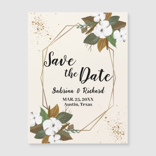 BrownとCreamのフローラ結婚式の日付を保存 (正面)