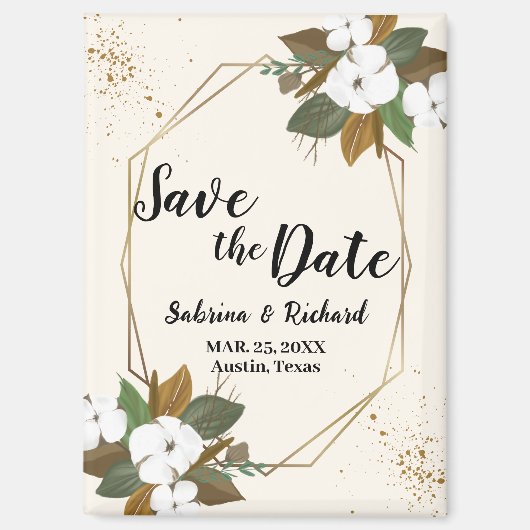 BrownとCreamのフローラ結婚式の日付を保存 マグネット (正面)