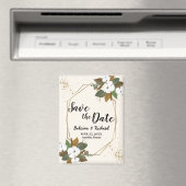 BrownとCreamのフローラ結婚式の日付を保存 マグネット (インサイチュ (食洗機))