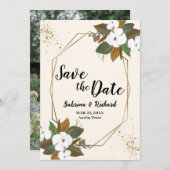 BrownとCreamのフローラ結婚式の日付を保存 招待状 (正面/裏面)