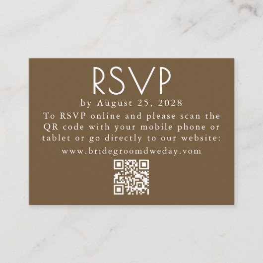 BrownとWhite Minimalistモダンの結婚QR RSVP エンクロージャーカード (正面)