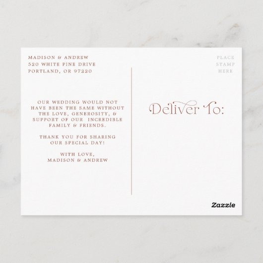 Brown エレガント Loveと感謝してい結婚 S Thank You ポストカード (裏面)