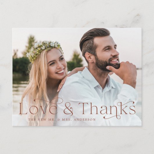 Brown エレガント Loveと感謝してい結婚 S Thank You ポストカード (正面)
