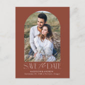 Brown | シンプル モダン アーチ 写真 Save the Date 案内ポストカード (正面)