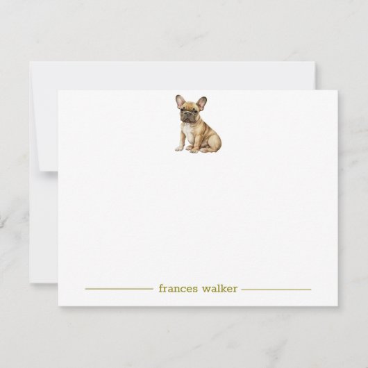 Brown フランスの Bulldogノートカパーソナライズされたード ノートカード (正面)