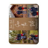 Brown モダン 4枚の写真が日付を保存結婚する マグネット (縦)