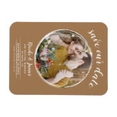 Brown モダン Round Photo日付の保存 マグネット (横)