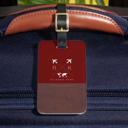 Brown/モダンRed Travelラゲッジタグ（名前あり） ラゲッジタグ (正面インサイチュ2)