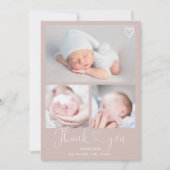 Brown 感謝してい Youスクリプトハート4枚の写真ベビー誕生 案内状 (正面)