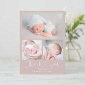 Brown 感謝してい Youスクリプトハート4枚の写真ベビー誕生 案内状 (スタンド正面)