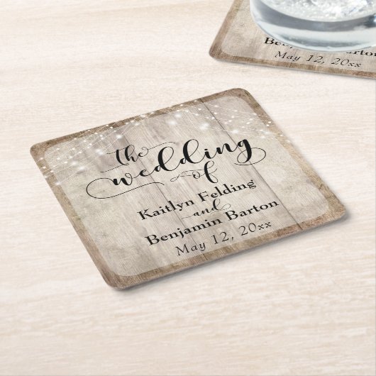 Brown 素朴 Wood & Lights, "The 結婚's of" スクエアペーパーコースター (アングル)