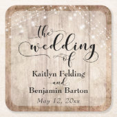 Brown 素朴 Wood & Lights, "The 結婚's of" スクエアペーパーコースター (正面)