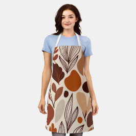 Brown Abstract Organic Shapes Print All-Over Print エプロン