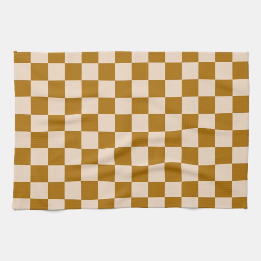 Brown and beige checkerboard pattern キッチンタオル (横)
