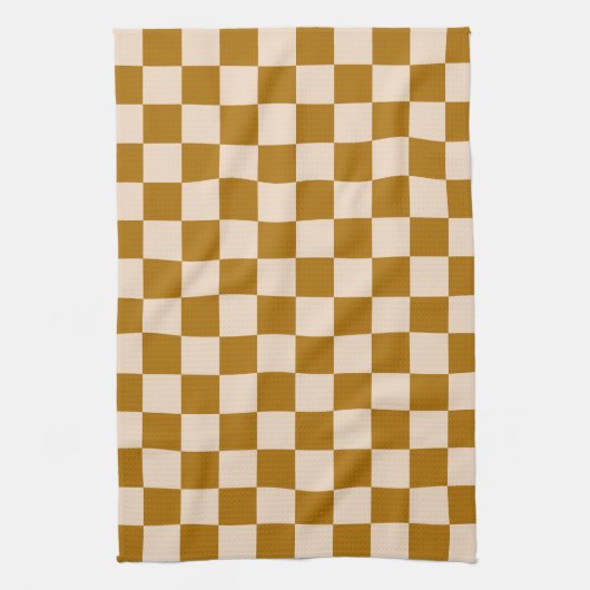 Brown and beige checkerboard pattern キッチンタオル (縦)