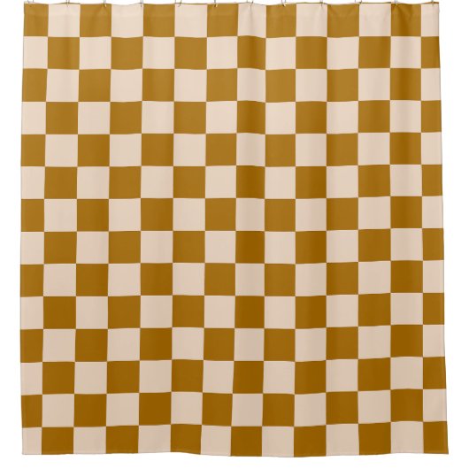 Brown and beige checkerboard pattern シャワーカーテン (正面)