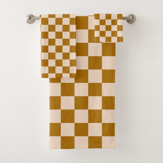Brown and beige checkerboard pattern バスタオルセット (インサイチュ)