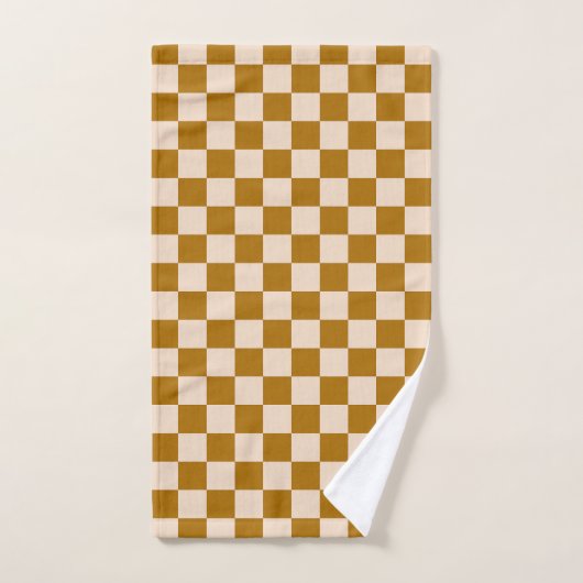 Brown and beige checkerboard pattern バスタオルセット (ハンドタオル)