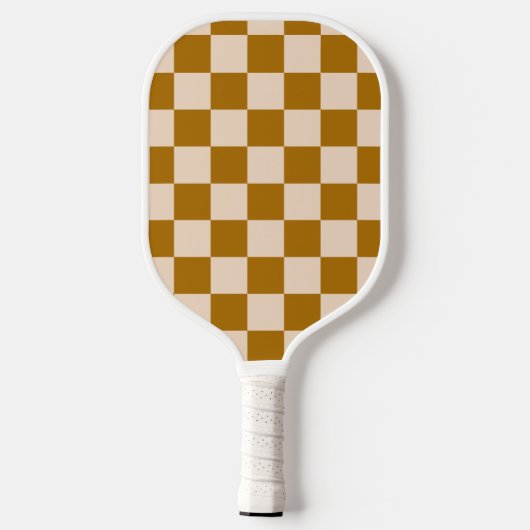 Brown and beige checkerboard pattern ピックルボールラケット (裏面)