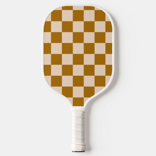 Brown and beige checkerboard pattern ピックルボールラケット (正面)