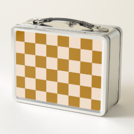 Brown and beige checkerboard pattern メタルランチボックス
