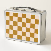 Brown and beige checkerboard pattern メタルランチボックス (正面)