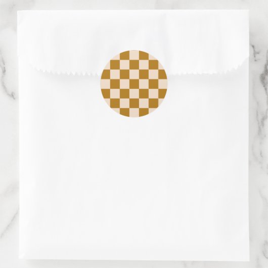 Brown and beige checkerboard pattern ラウンドシール (バッグ)