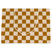 Brown and beige checkerboard pattern ラージペーパーバッグ (正面)