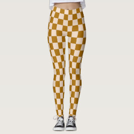 Brown and beige checkerboard pattern レギンス