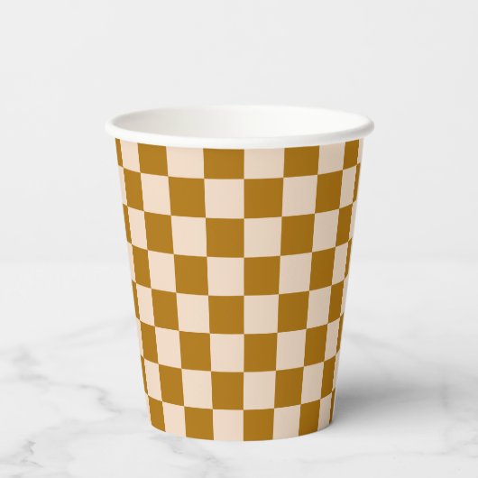 Brown and beige checkerboard pattern 紙コップ (裏面)