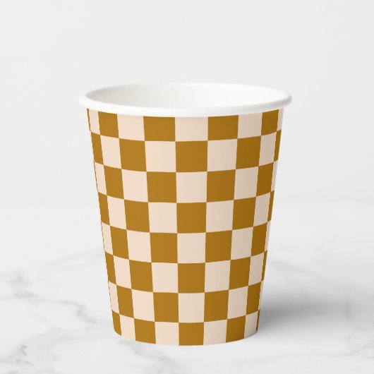 Brown and beige checkerboard pattern 紙コップ (正面)