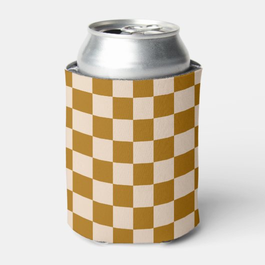 Brown and beige checkerboard pattern 缶クーラー (缶正面)