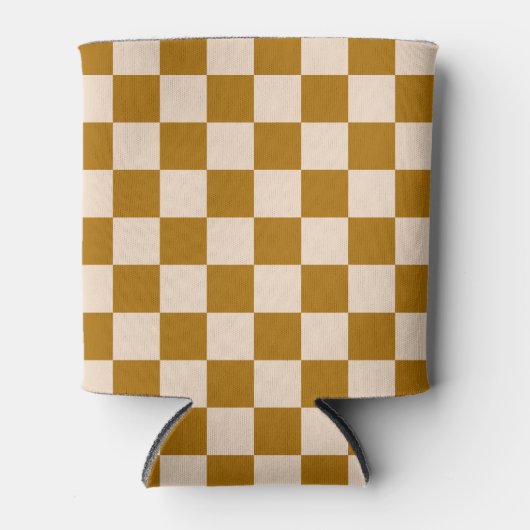 Brown and beige checkerboard pattern 缶クーラー (正面)