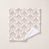 brown and beige floral patterns バスタオルセット (ウォッシュタオル)