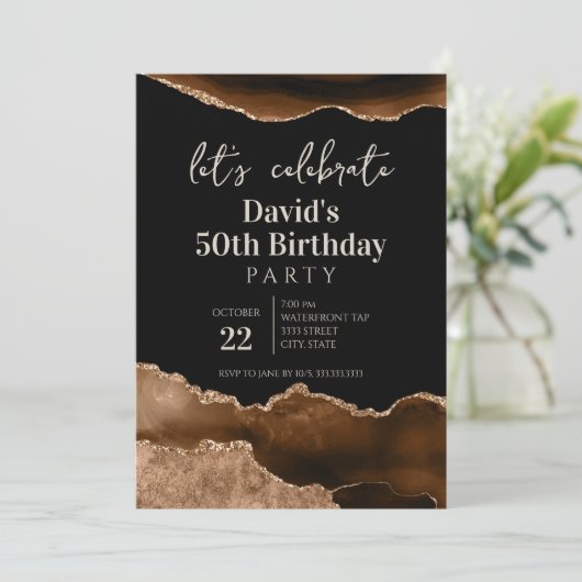 Brown and Black Agate 50th Birthday Party 招待状 (スタンド正面)