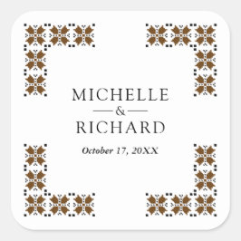 Brown and Black Ukrainian Embroidery Wedding スクエアシール