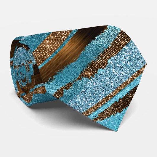 Brown and Blue Glitter Shine Neck Tie ネクタイ (ロール)