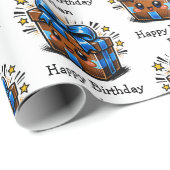 Brown and Blue Personalized Happy Birthday ラッピングペーパー (ロールコーナー)