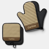 Brown and Cream Stripes 鍋つかみ&鍋敷きセット (正面/裏面)