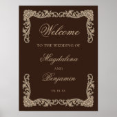 Brown and Cream Vintage Baroque Wedding Welcome ポスター (正面)